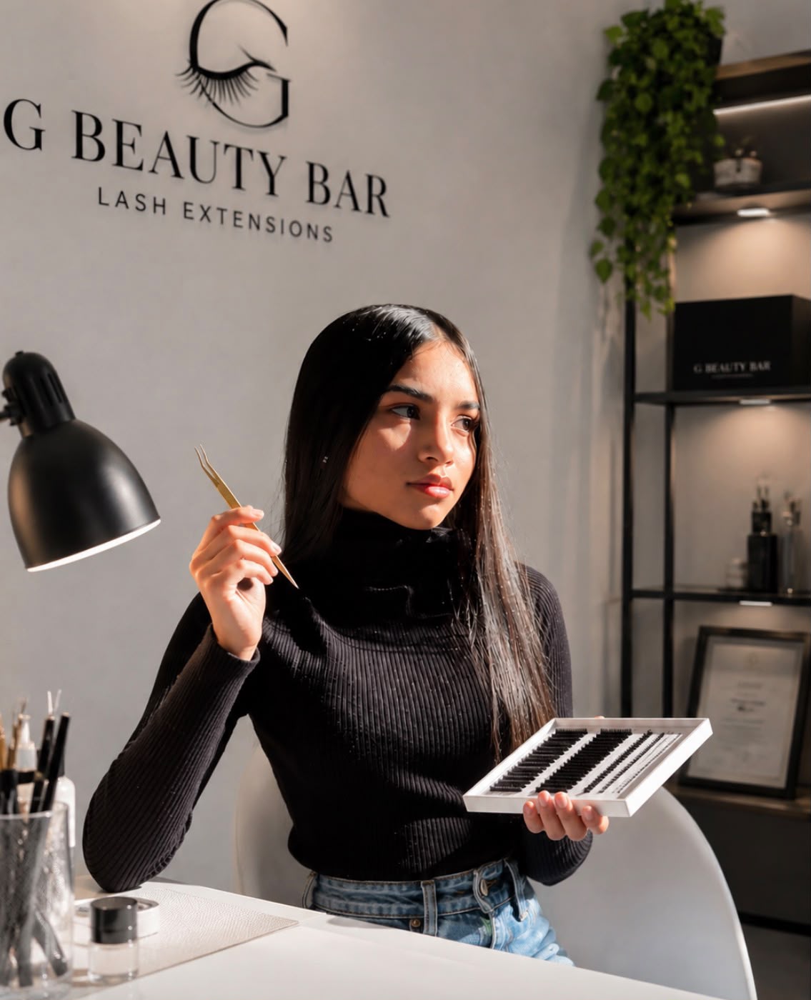G Beauty Bar owner working on a lash set in the Milnerton studio